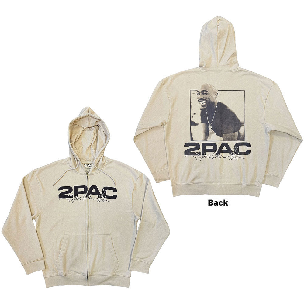 Tupac Logo & Black Portrait Zippered Hooded Sweatshirt Front