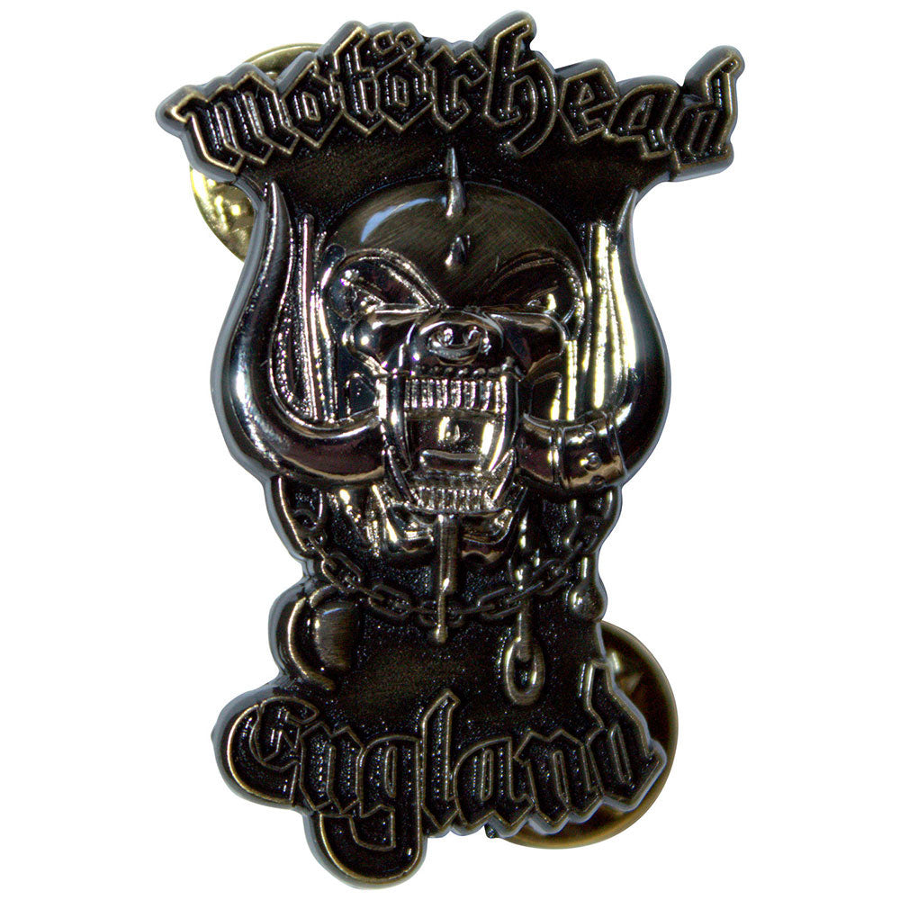 Motorhead England Gold Pewter Pin Badge Front