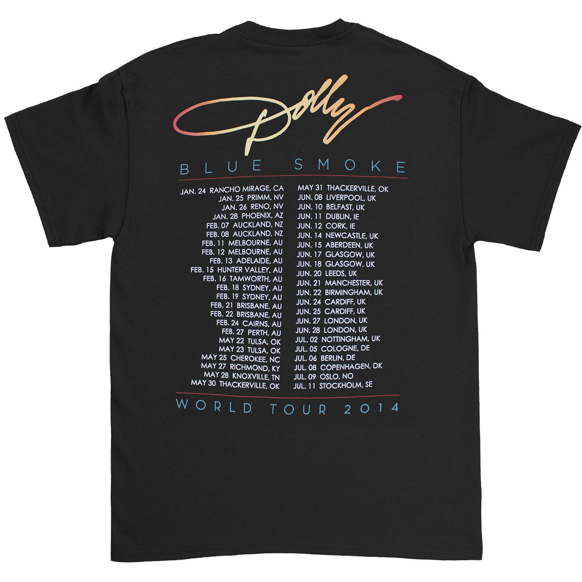 Dolly Parton Blue Smoke World Tour 2014 T-shirt Back