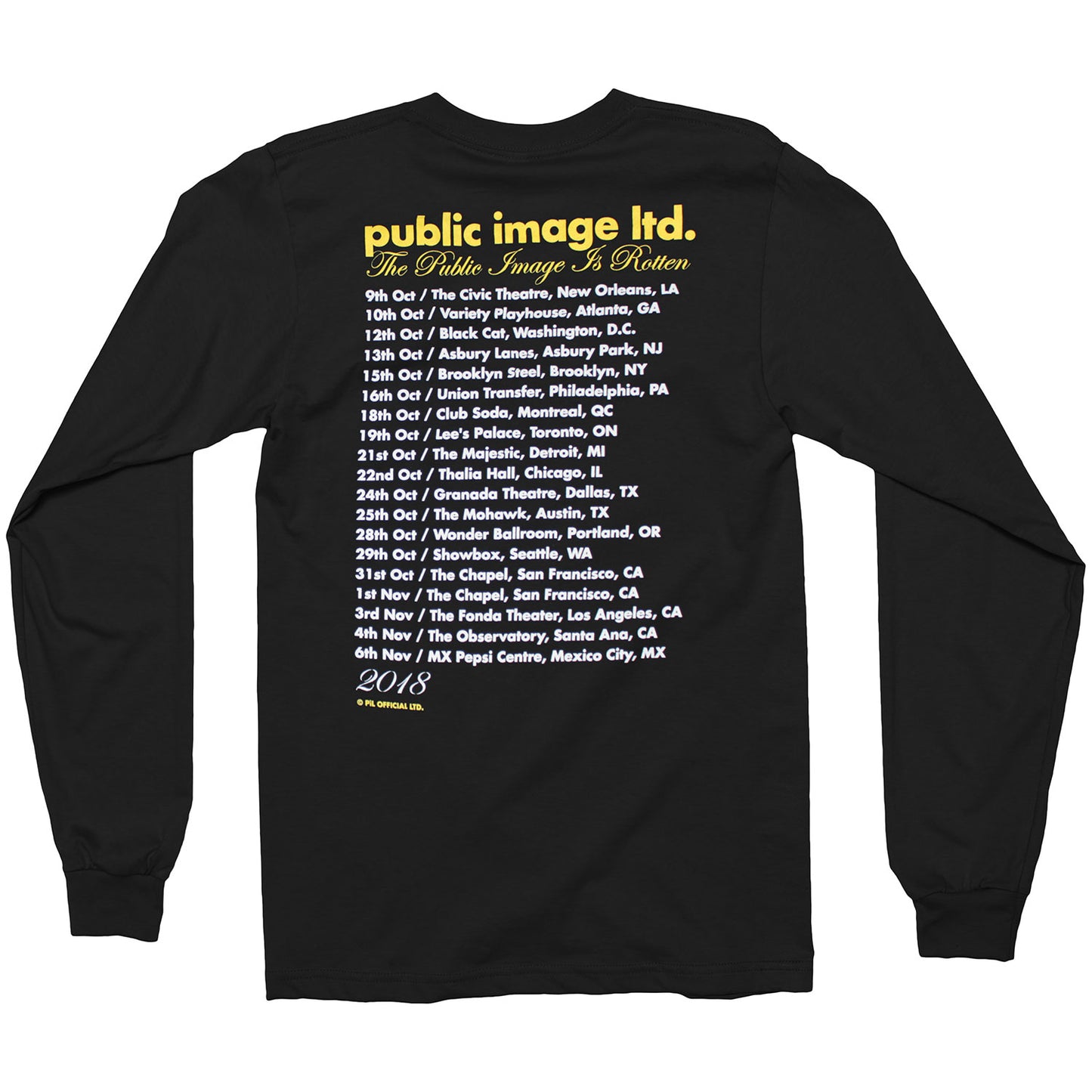 Public Image Ltd The Public Image Is Rotton 2018 Tour Long Sleeve Back