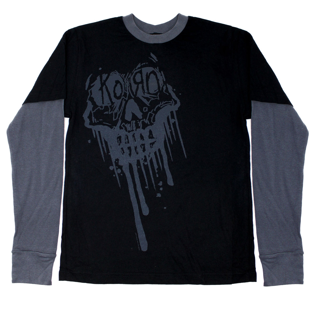 Korn Drip Skull With Thermal Black Sleeves Long Sleeve Front