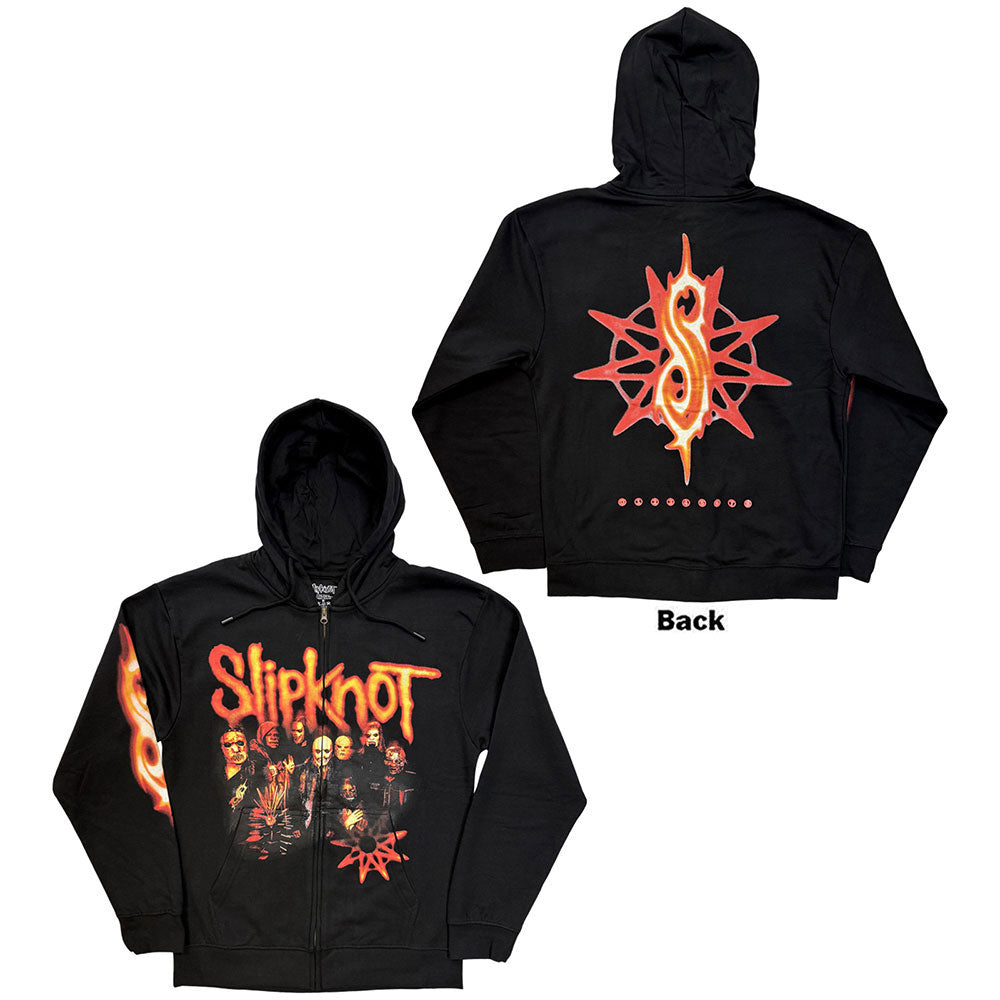 Slipknot Tesf Group Photo Nonagram Zippered Hooded Sweatshirt Front