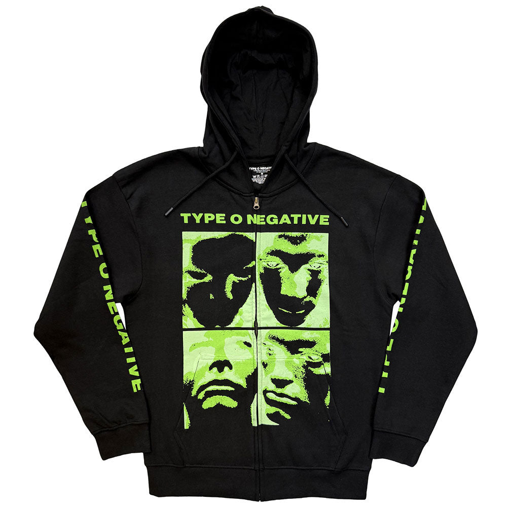 Type O Negative Faces Zippered Hooded Sweatshirt Front
