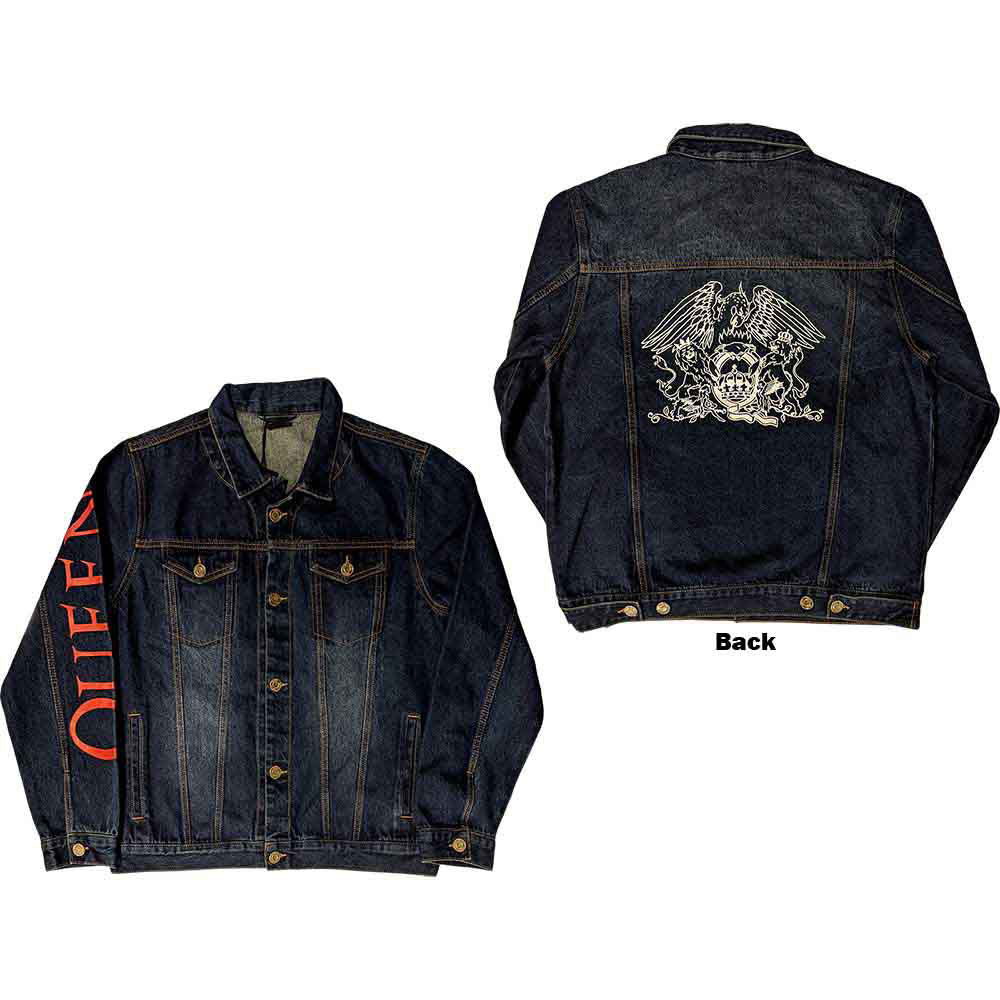Queen White Crest Denim Jacket Front