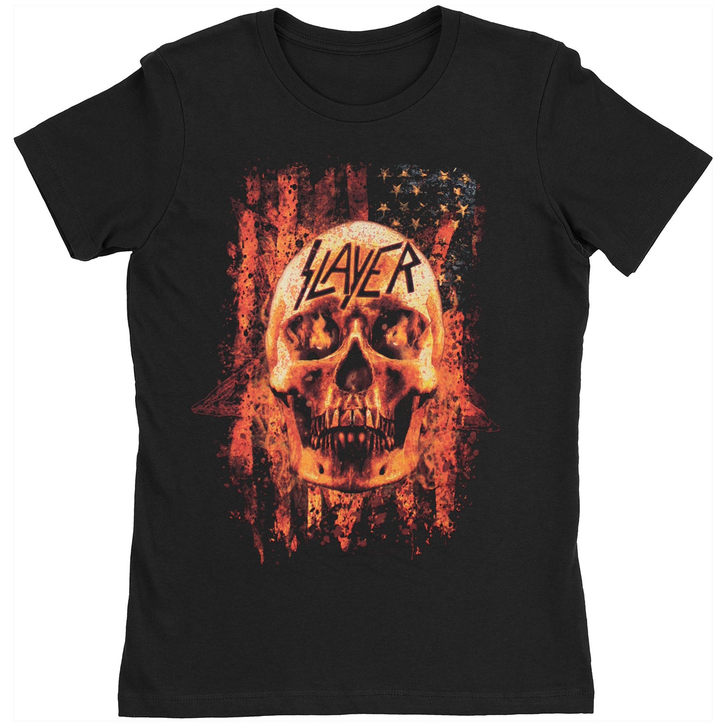 Slayer Flag Skull Flames Tee Junior Top Front