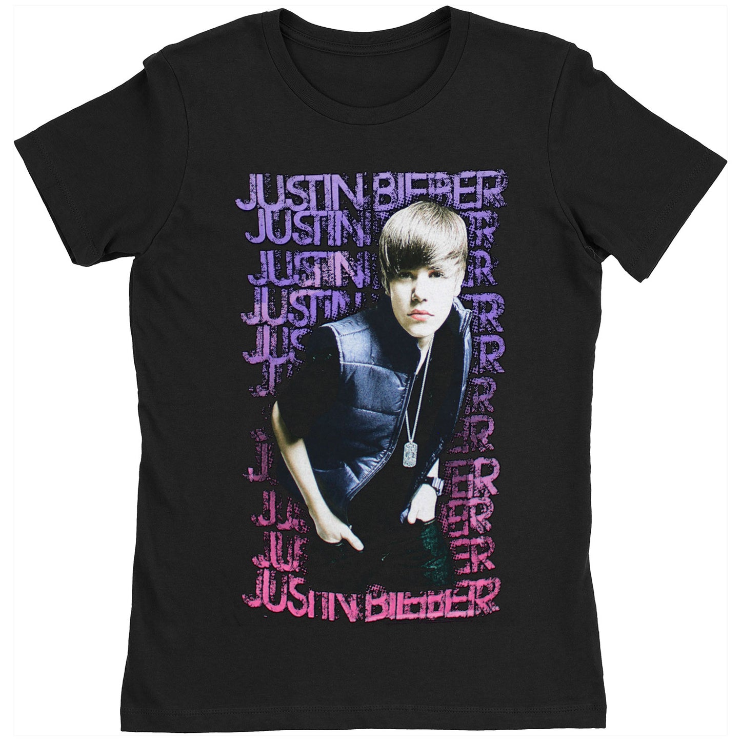 Justin Bieber Retro Photo & Stacked Logos Junior Top