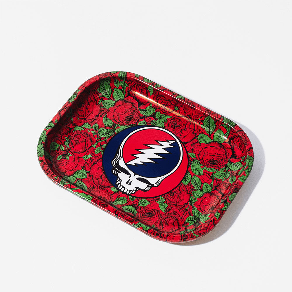 Grateful Dead Tin Rolling Tray - Small Rose Steal Your Face Tray Front