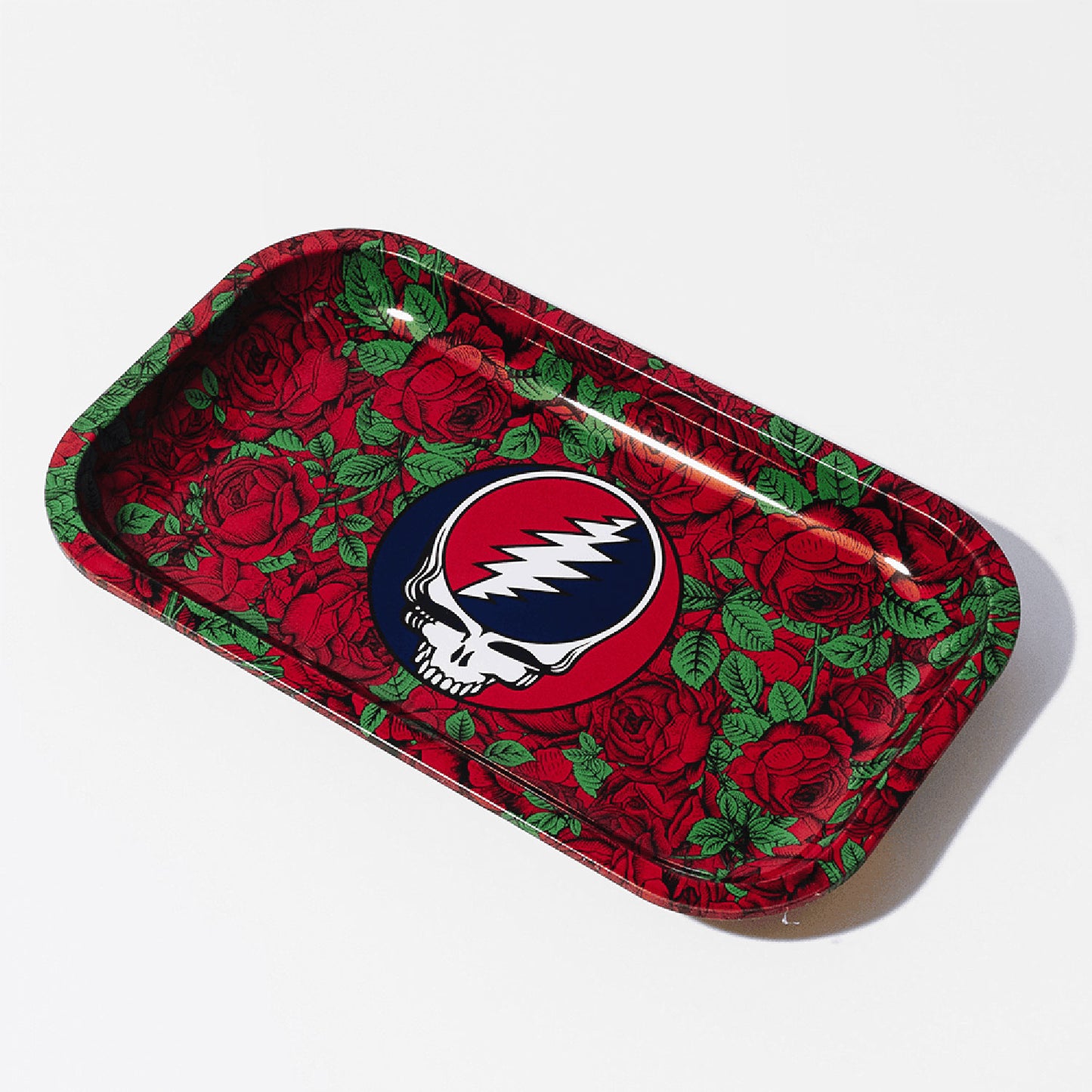 Grateful Dead Tin Rolling Tray - Medium Rose Steal Your Face Tray Front