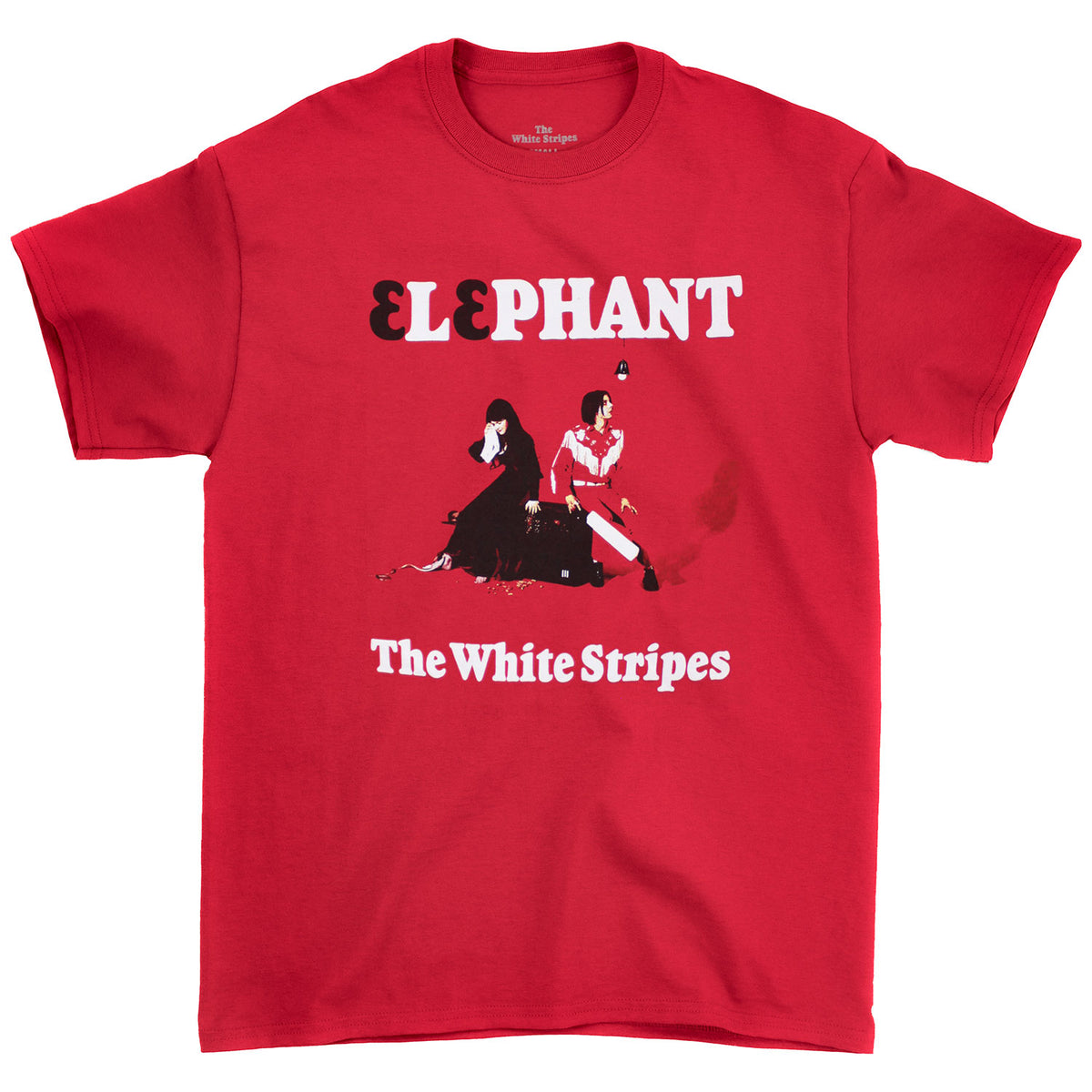 White Stripes Elephant On Red T-shirt Front