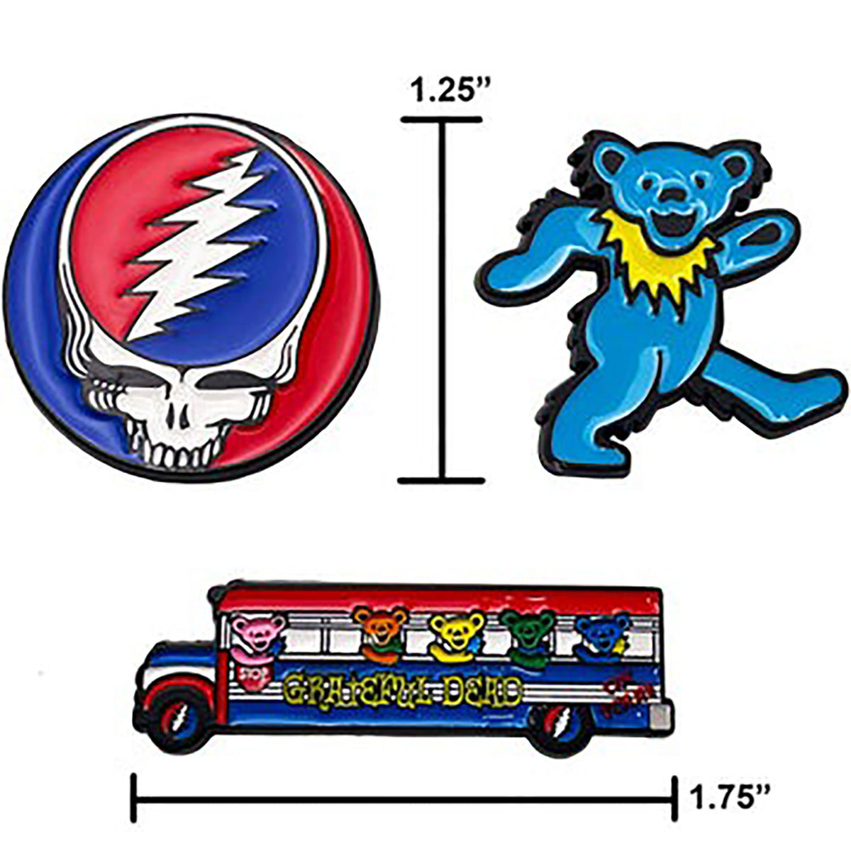 Grateful Dead SYF, Bear, Bus Enamel Magnet Mini Set Magnet Back