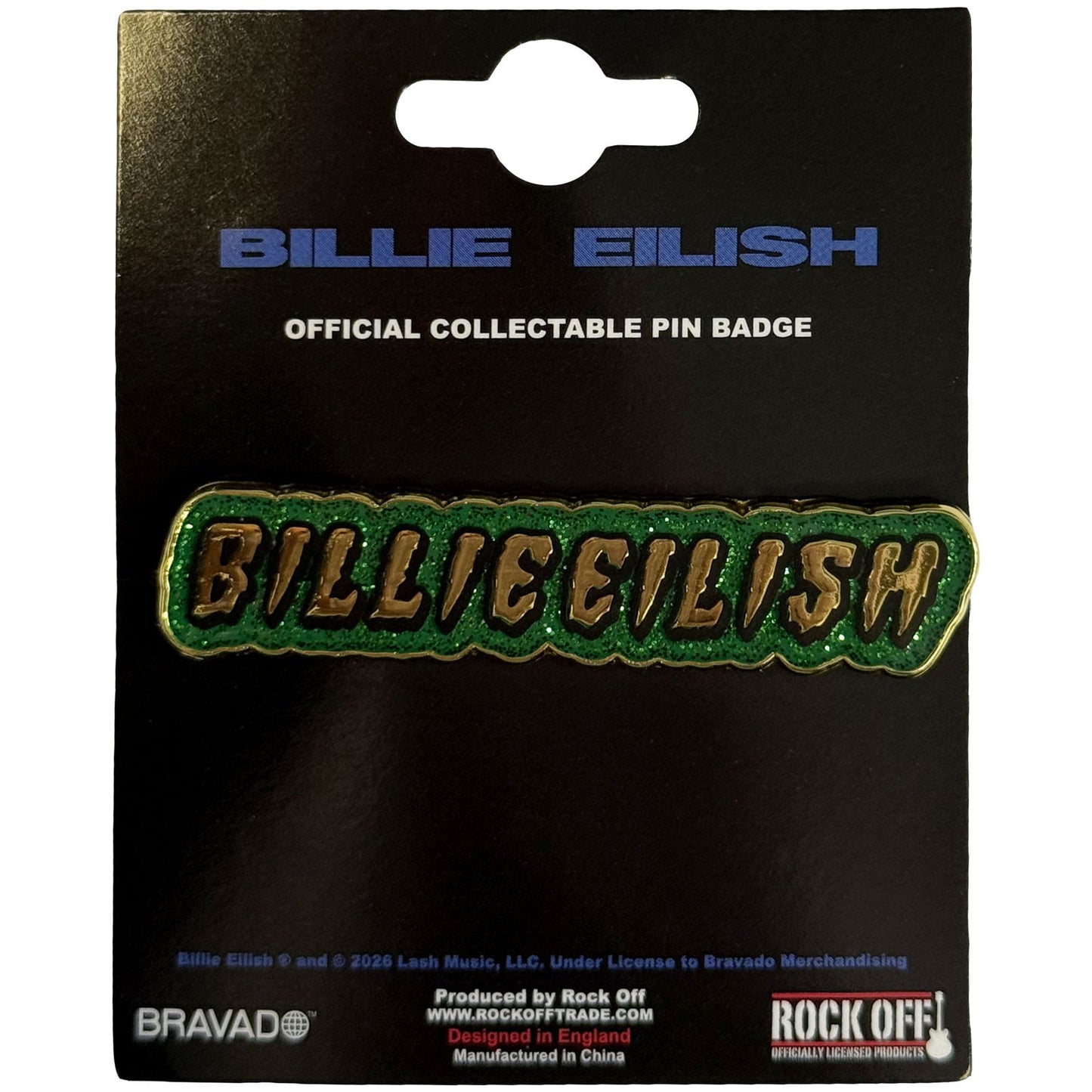 Billie Eilish Glitter Logo Pewter Pin Badge Front
