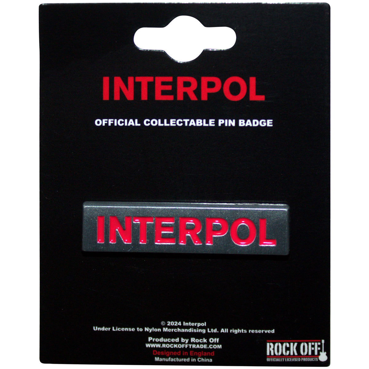 Interpol Text Logo Pewter Pin Badge Front