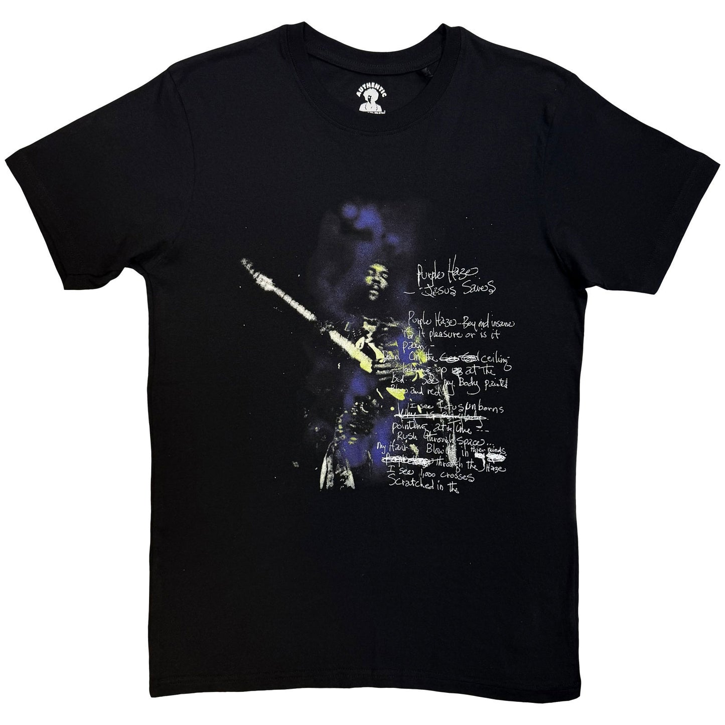 Jimi Hendrix Purple Haze Lyrics T-shirt Front
