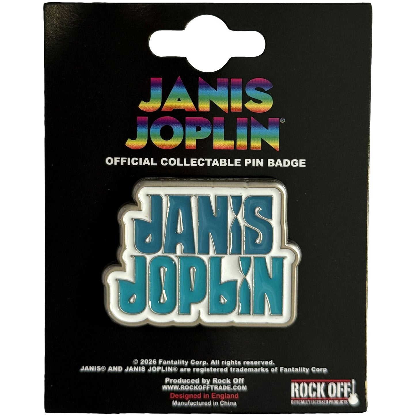 Janis Joplin Stacked Logo Pewter Pin Badge Front