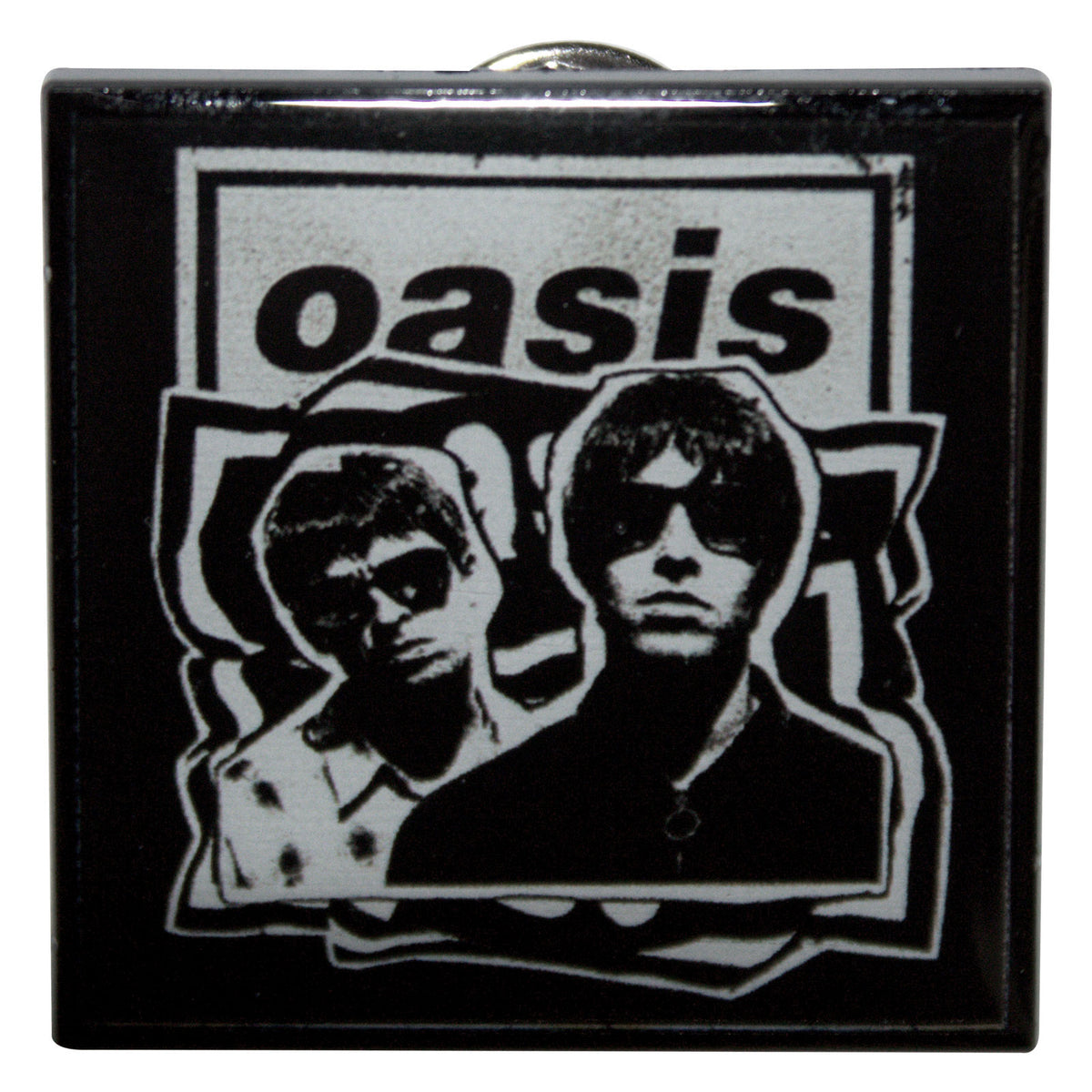 Oasis Paper Cut-out Photo Pewter Pin Badge Front