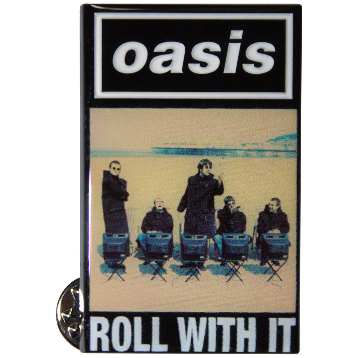 Oasis Roll With It Single Pewter Pin Badge Front