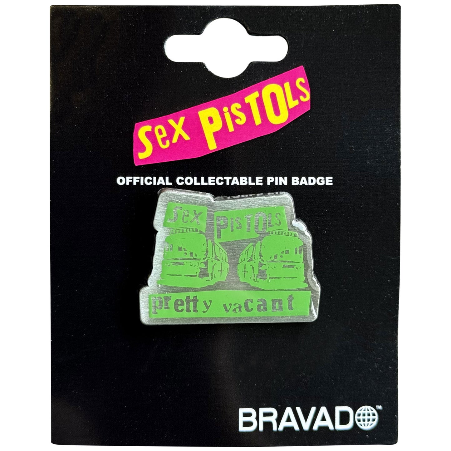 Sex Pistols Pretty Vacant Coaches Pewter Pin Badge Front