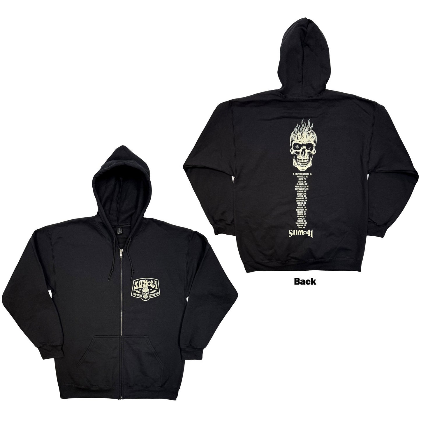 Sum 41 Tour '24 Pt.2 Pocket Logo & Skull Zippered Hooded Sweatshirt Front