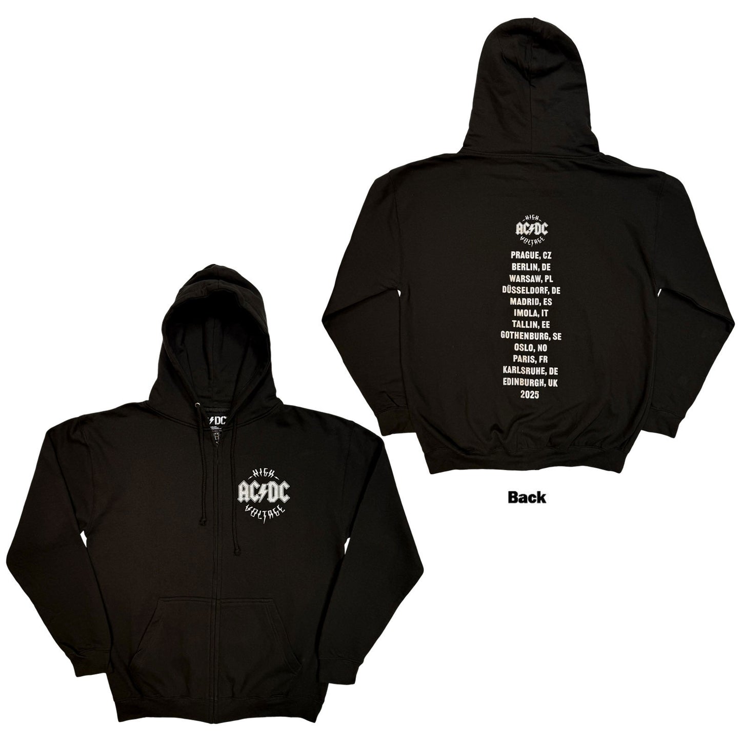AC/DC Silver High Voltage Eu Tour '25 Zippered Hooded Sweatshirt