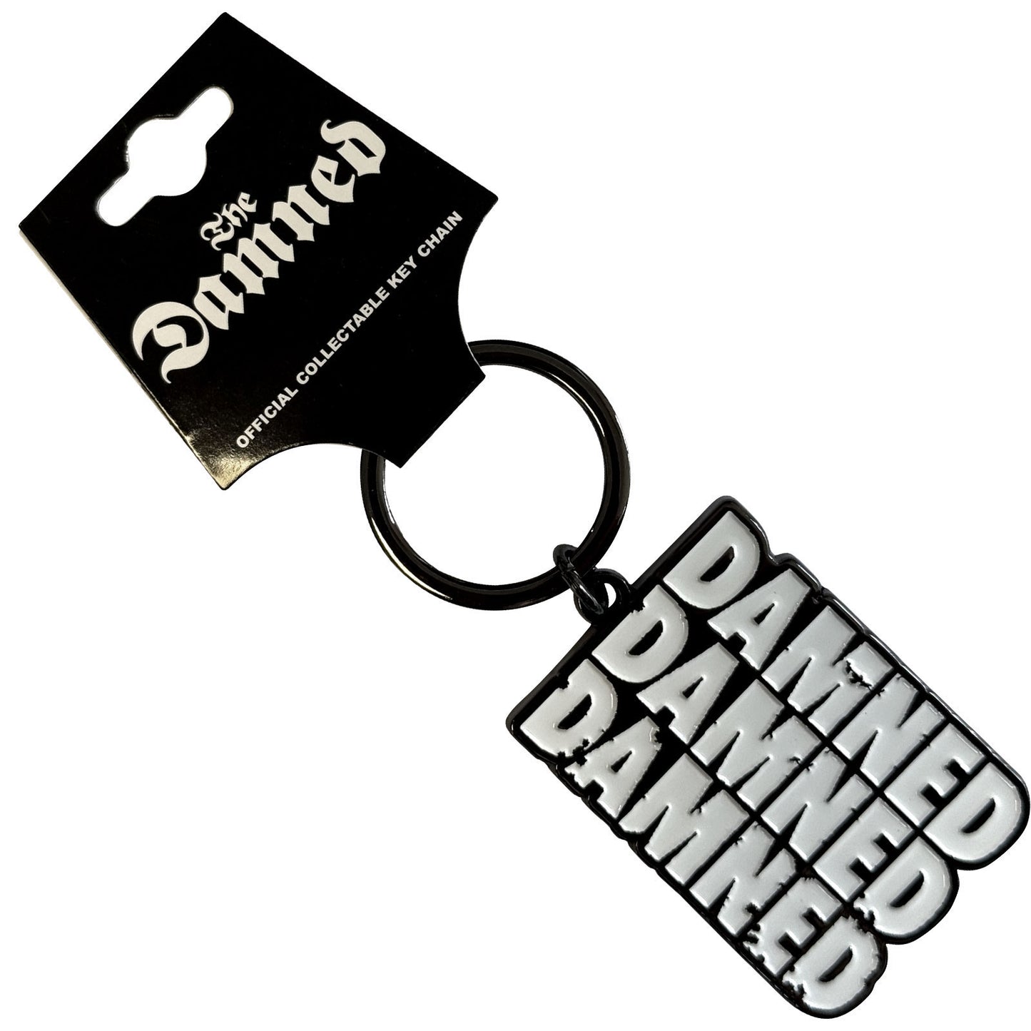 Damned Stacked Logo Metal Key Chain Front