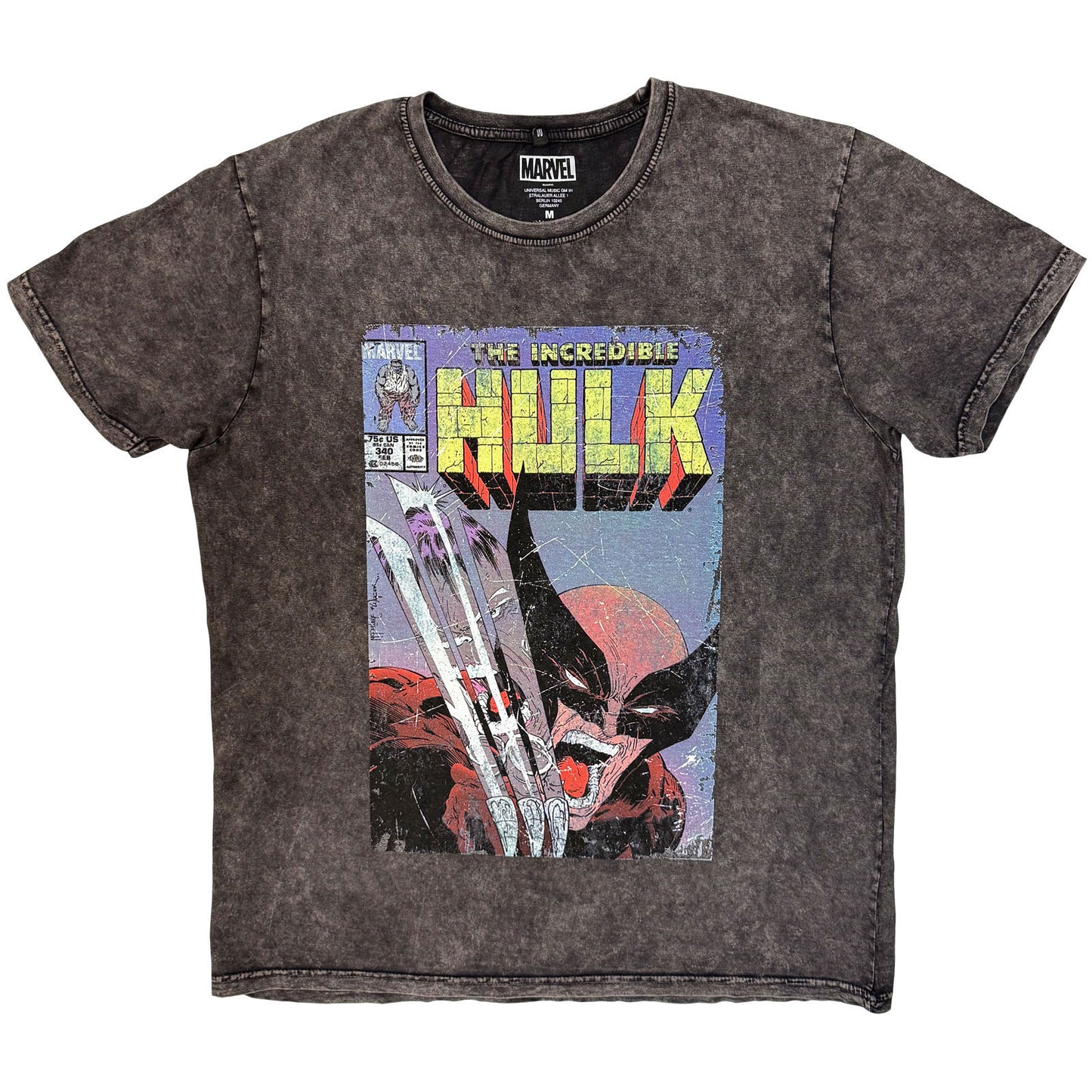 Marvel Comics Incredible Hulk Wolverine Stone Wash T-shirt Front