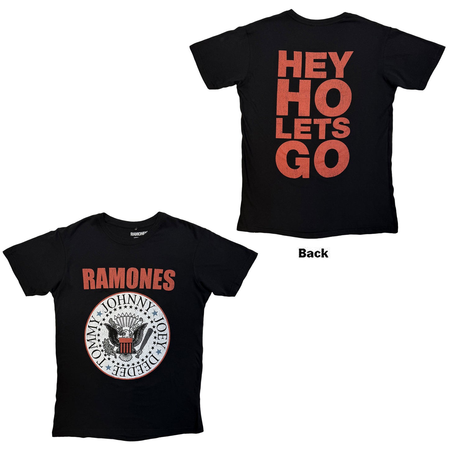 Ramones Hey Ho Red Block Text Vintage T-shirt Front