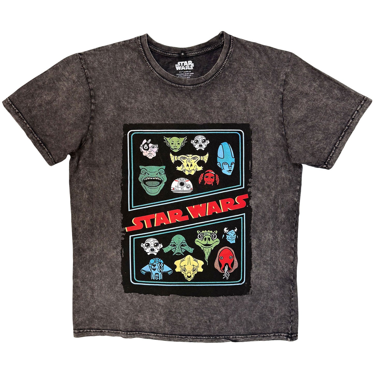 Star Wars Alien Heads Stone Wash T-shirt Front