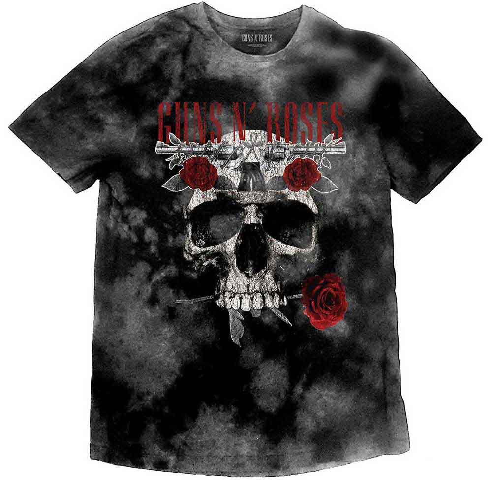 Guns N Roses Flower Skull Stone Wash T-shirt Front