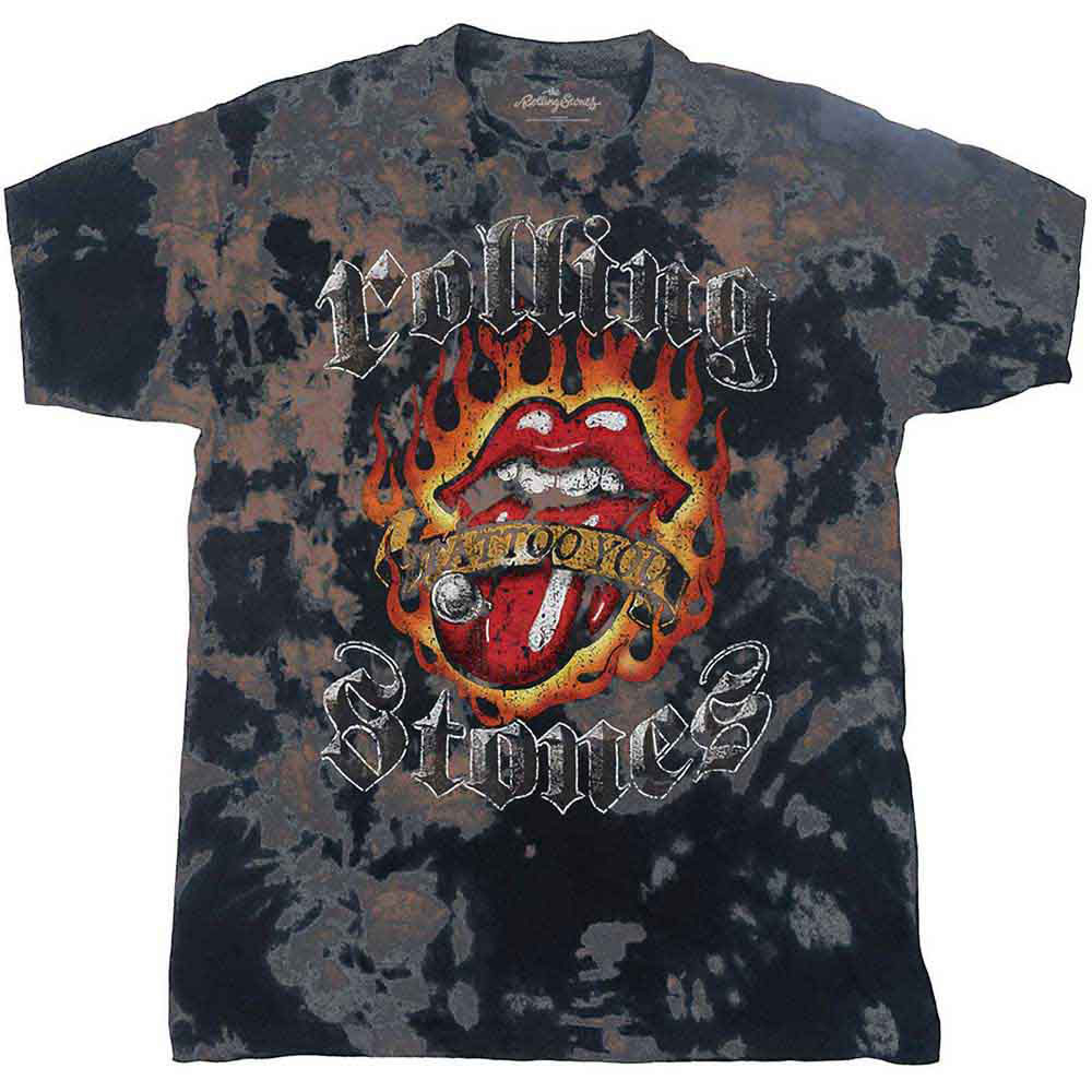 Rolling Stones Tattoo Flames Stone Wash T-shirt Front