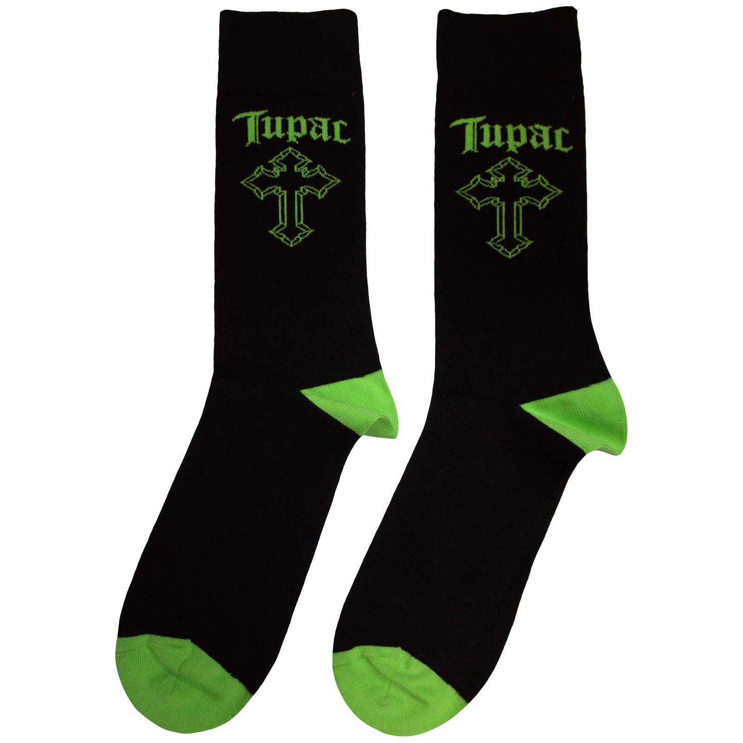 Tupac Green Cross (US Men's Shoe Size 8-12) Socks Back