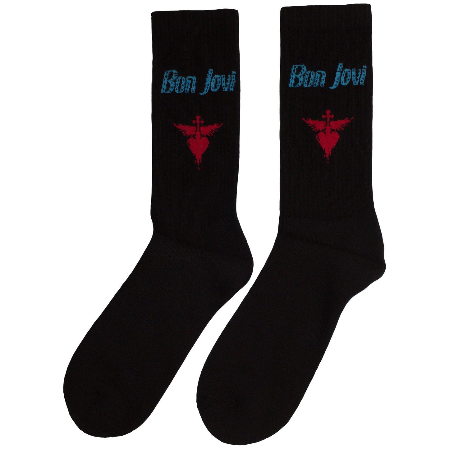 Bon Jovi Dagger Heart Blue Logo (US Men's Shoe Size 8-12) Socks Back