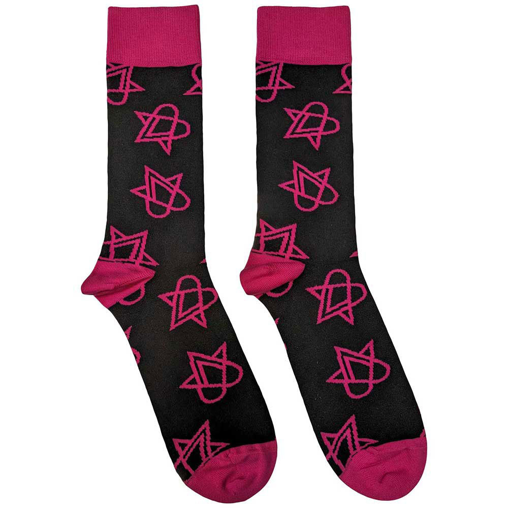 HIM Mini Pink Heartagrams (US Men's Shoe Size 8-12) Socks Front