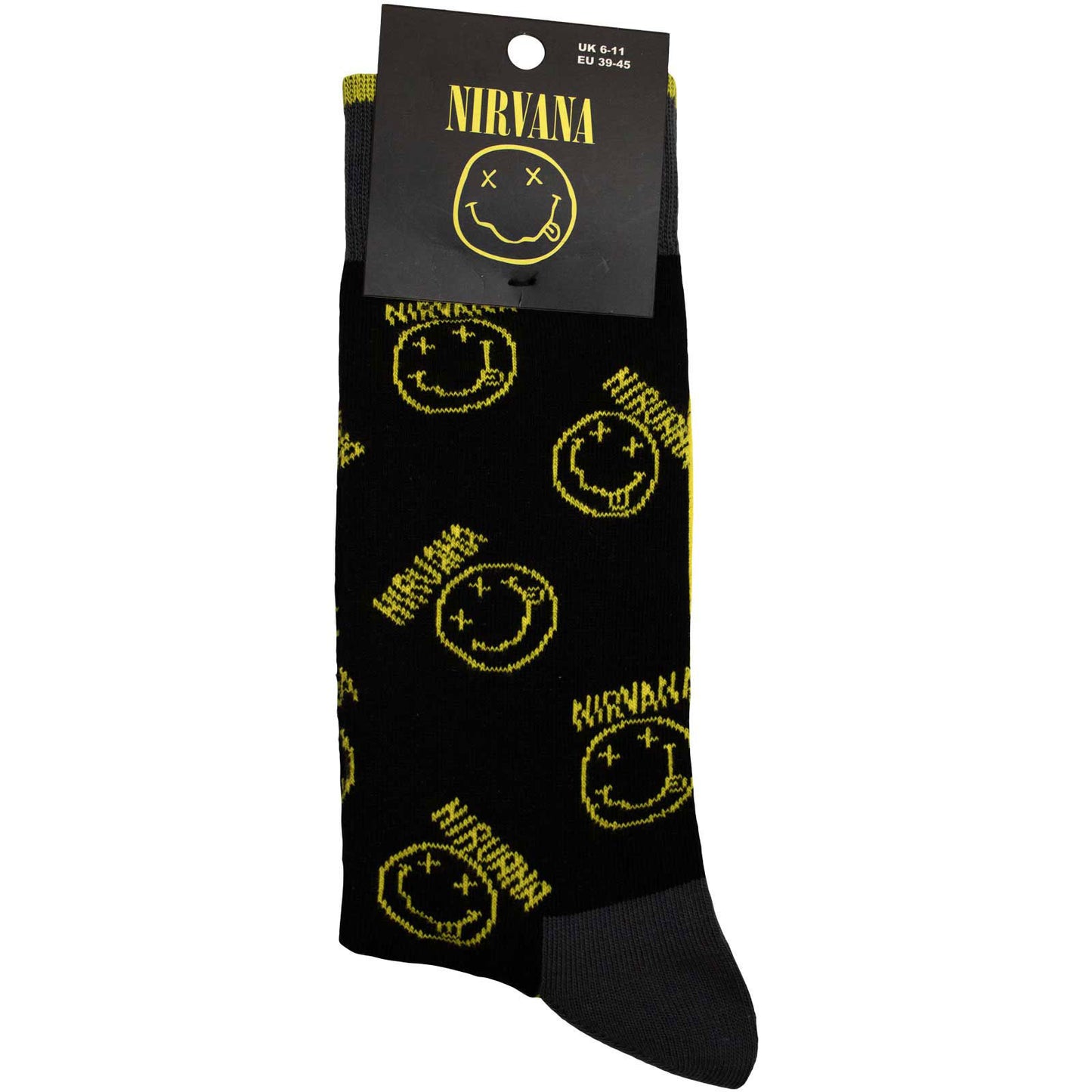 Nirvana Yellow Happy Face Pattern (US Men's Shoe Size 8-12) Socks Back