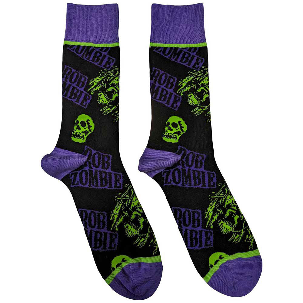 Rob Zombie Skull Face Green/purple (US Men's Shoe Size 8-12) Socks Front
