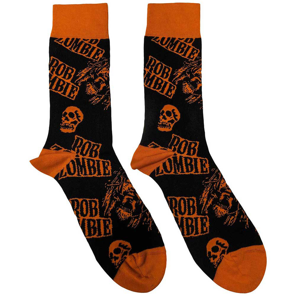 Rob Zombie Skull Face Orange (US Men's Shoe Size 8-12) Socks Front