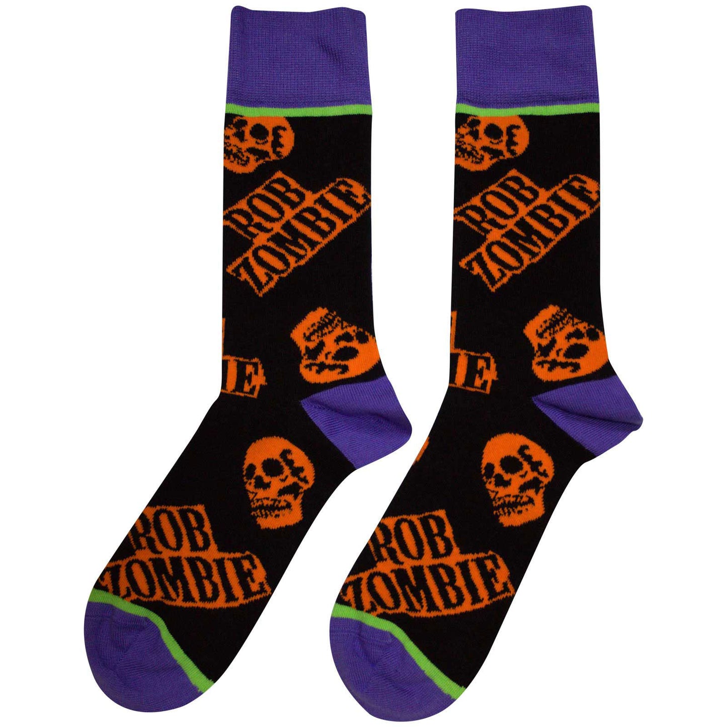 Rob Zombie Orange Skulls (US Men's Shoe Size 8-12) Socks Back