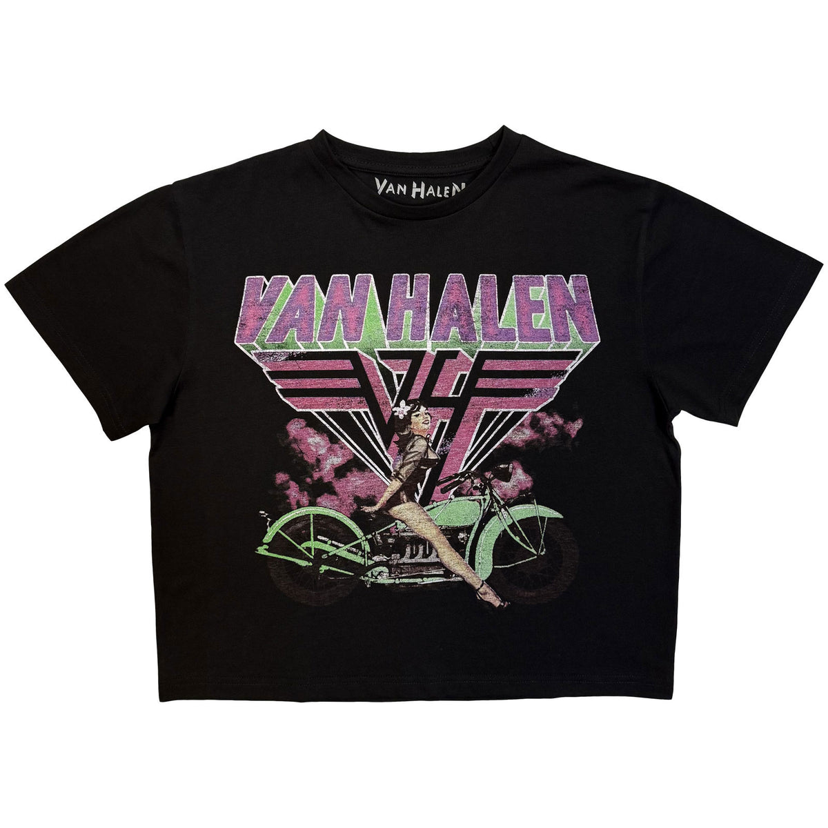 Van Halen Neon Retro Pin Up Rider Crop Top Girls Jr Front
