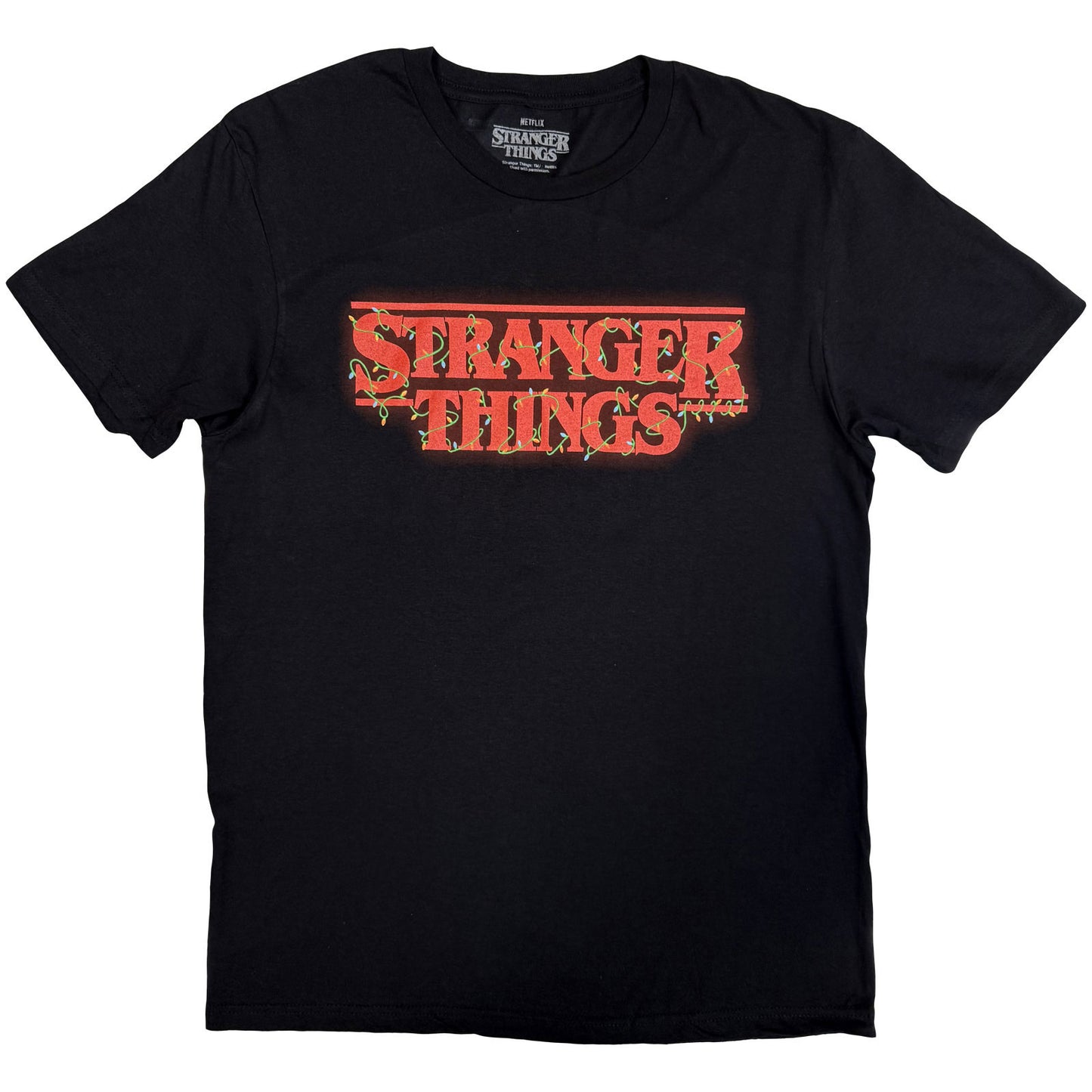 Stranger Things Logo With Christmas Lights T-shirt Front