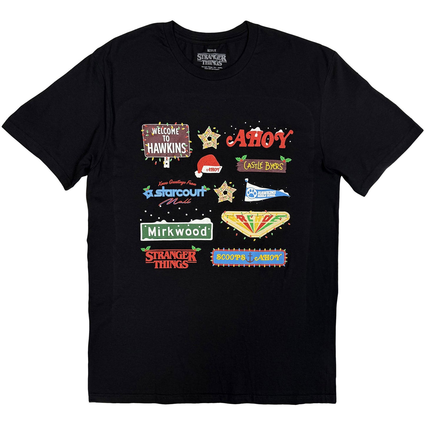 Stranger Things Deck Christmas Sign T-shirt Front