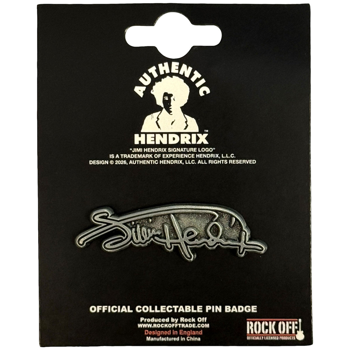 Jimi Hendrix Signature Logo Pewter Pin Badge Front