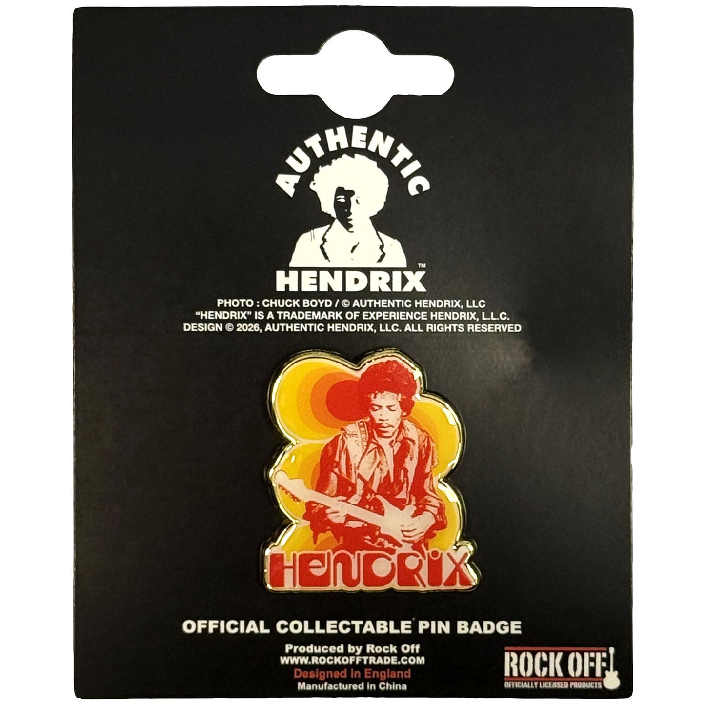 Jimi Hendrix Jimi & Guitar Pewter Pin Badge Front