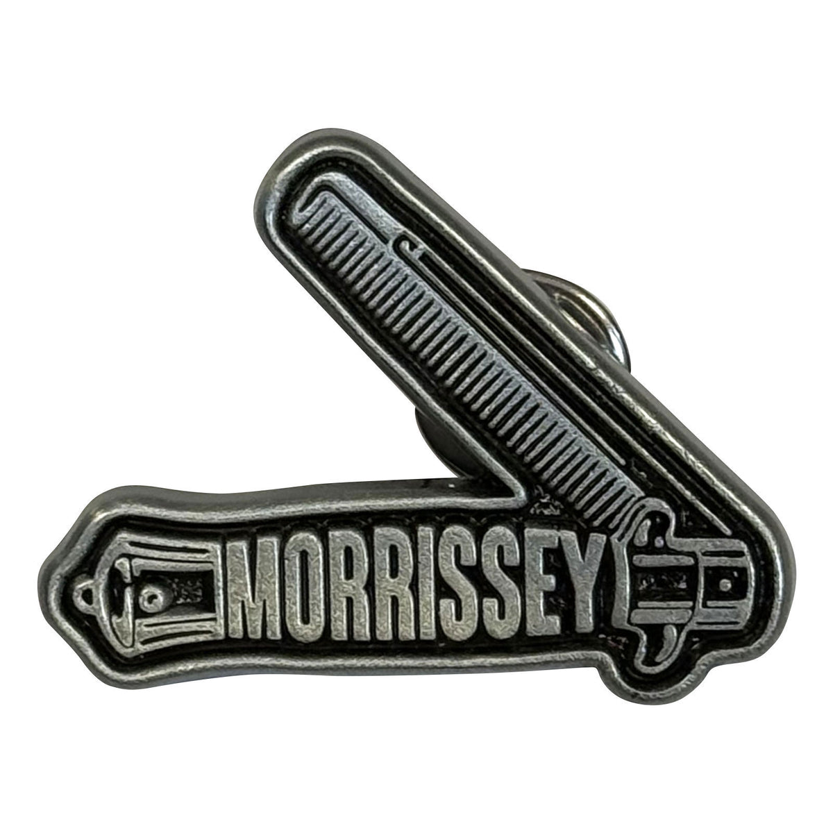 Morrissey Comb Pewter Pin Badge Front
