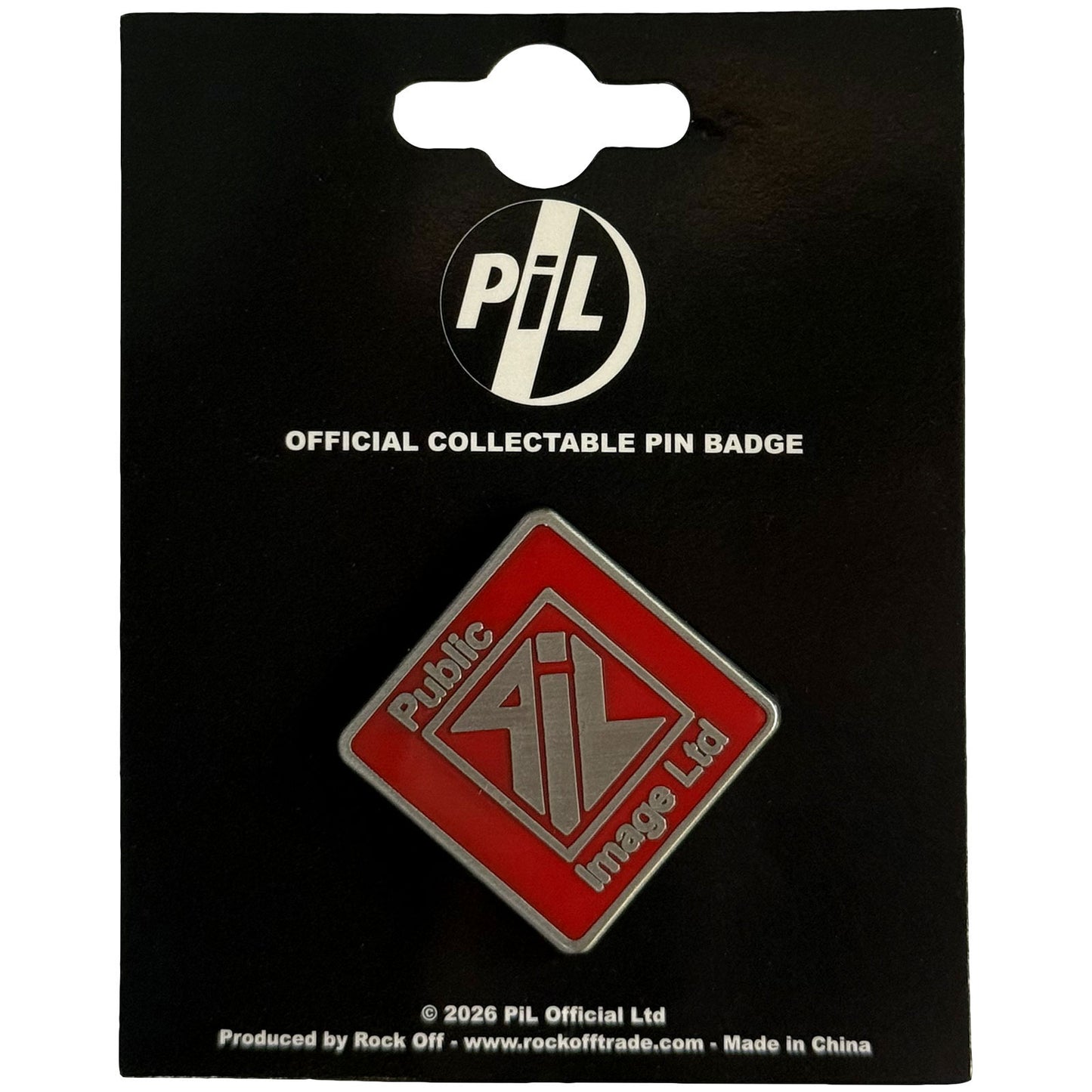 Public Image Ltd New Logo Red Pewter Pin Badge Front