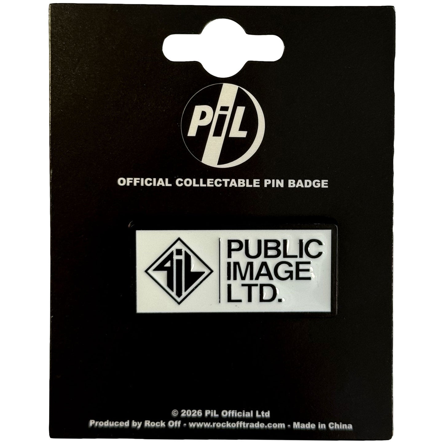 Public Image Ltd New Logo Stacked Text Pewter Pin Badge Front