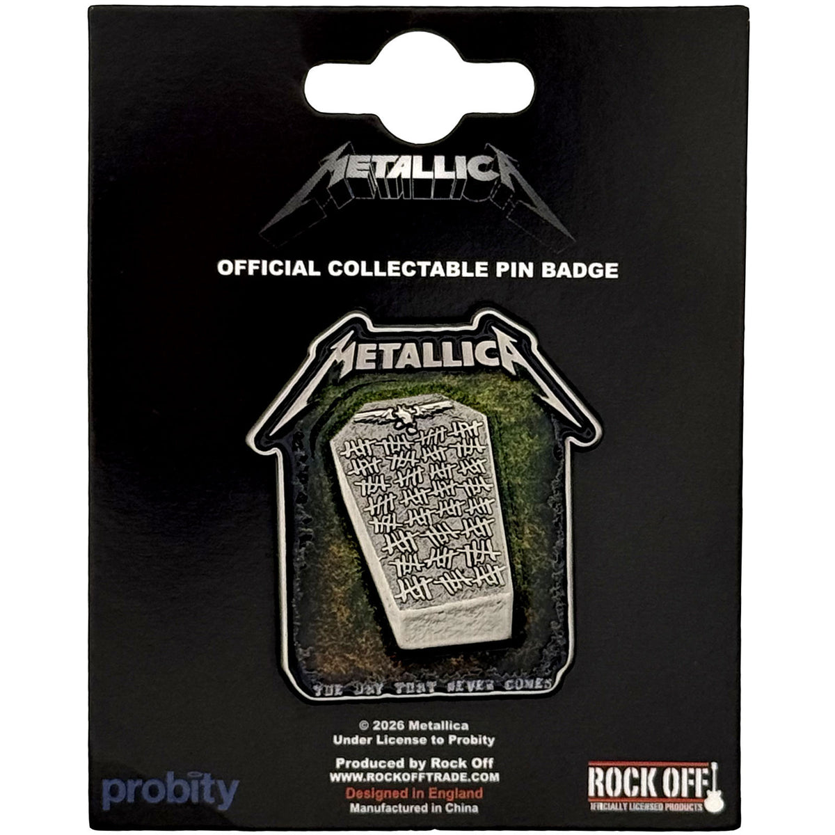 Metallica Never Die Tombstone Pewter Pin Badge Front