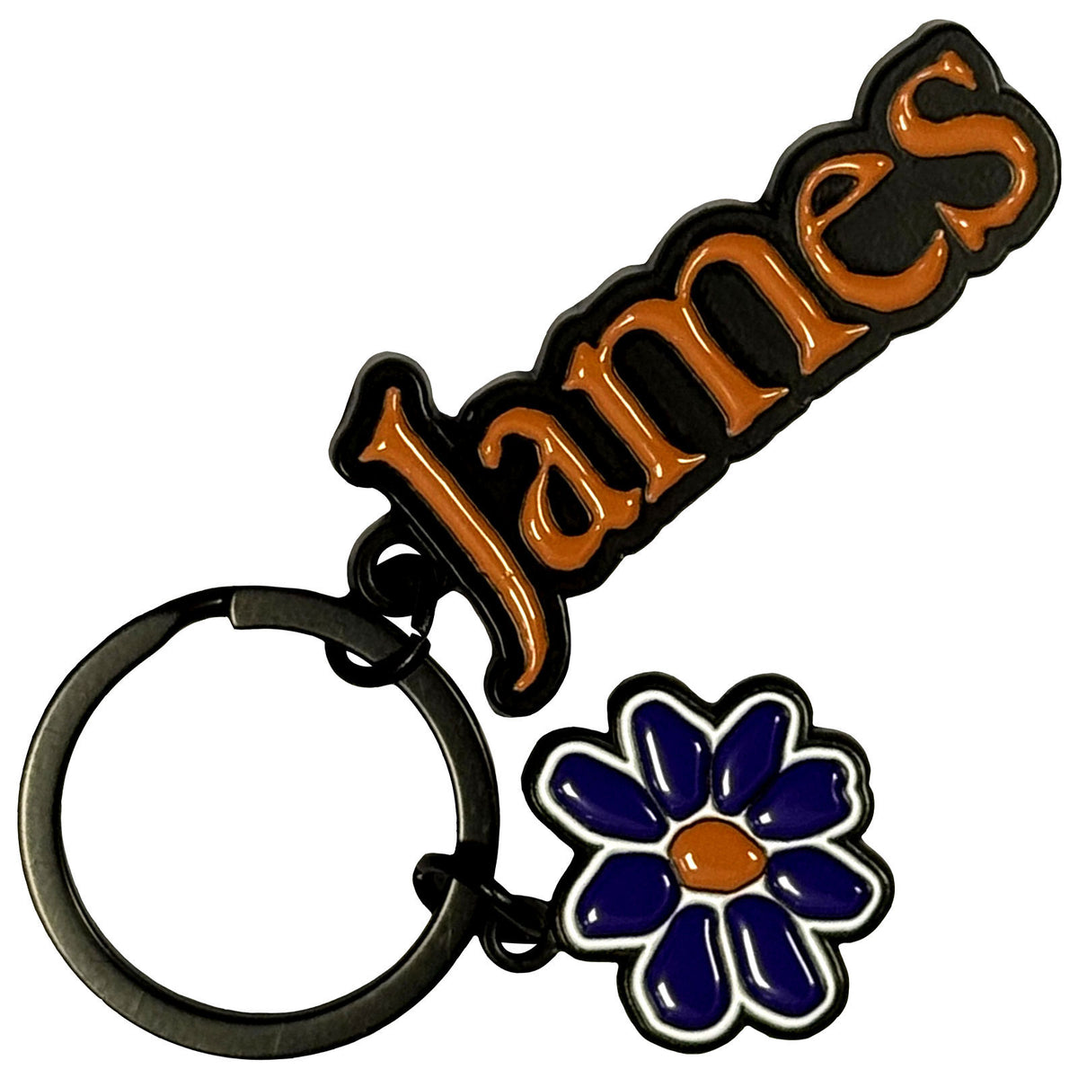 James Orange Logo Purple Daisy Charm Metal Key Chain Front