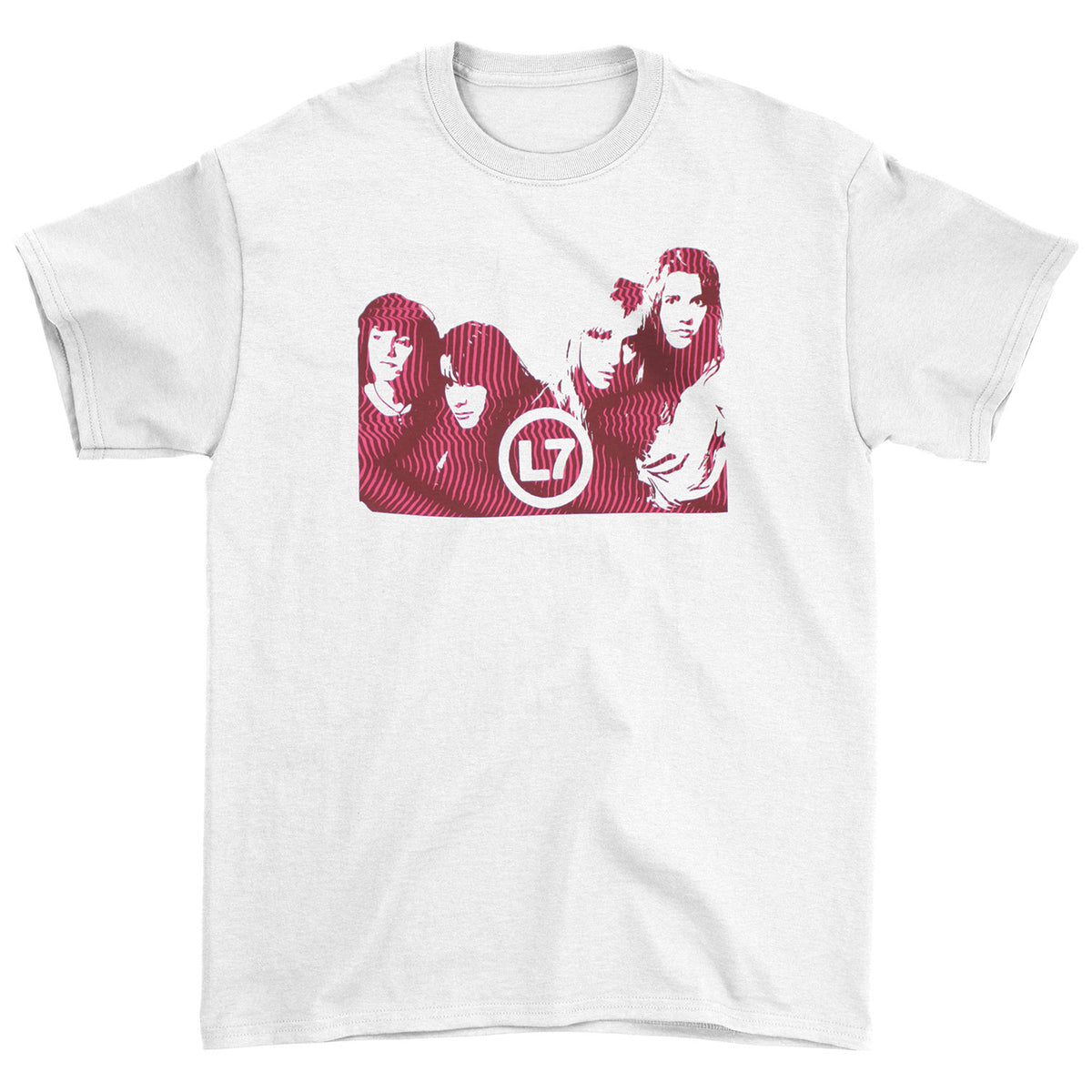 L7 Pink & Red Lines Band Photo T-shirt Front