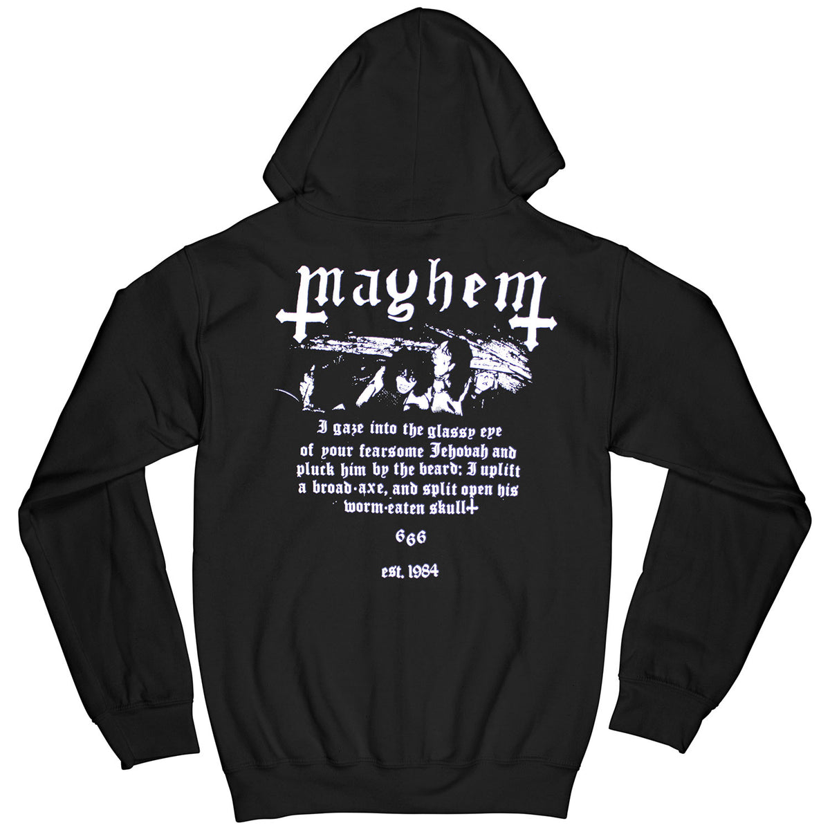 Mayhem Est. 1984 Skull Zip Up Hoodie Zippered Hooded Sweatshirt Back