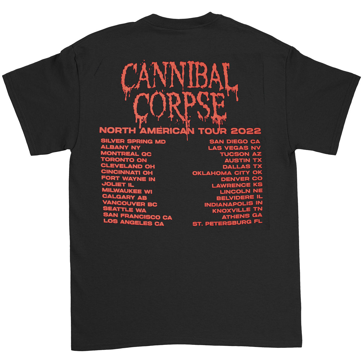 Cannibal Corpse North American Tour 2022 T-shirt Back