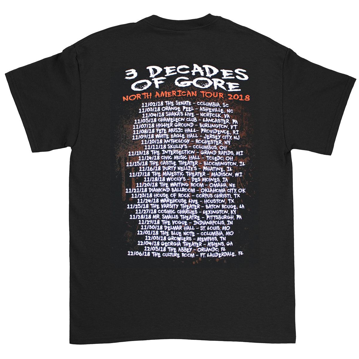 Cannibal Corpse 3 Decades Of Gore North American Tour 2018 T-shirt Back